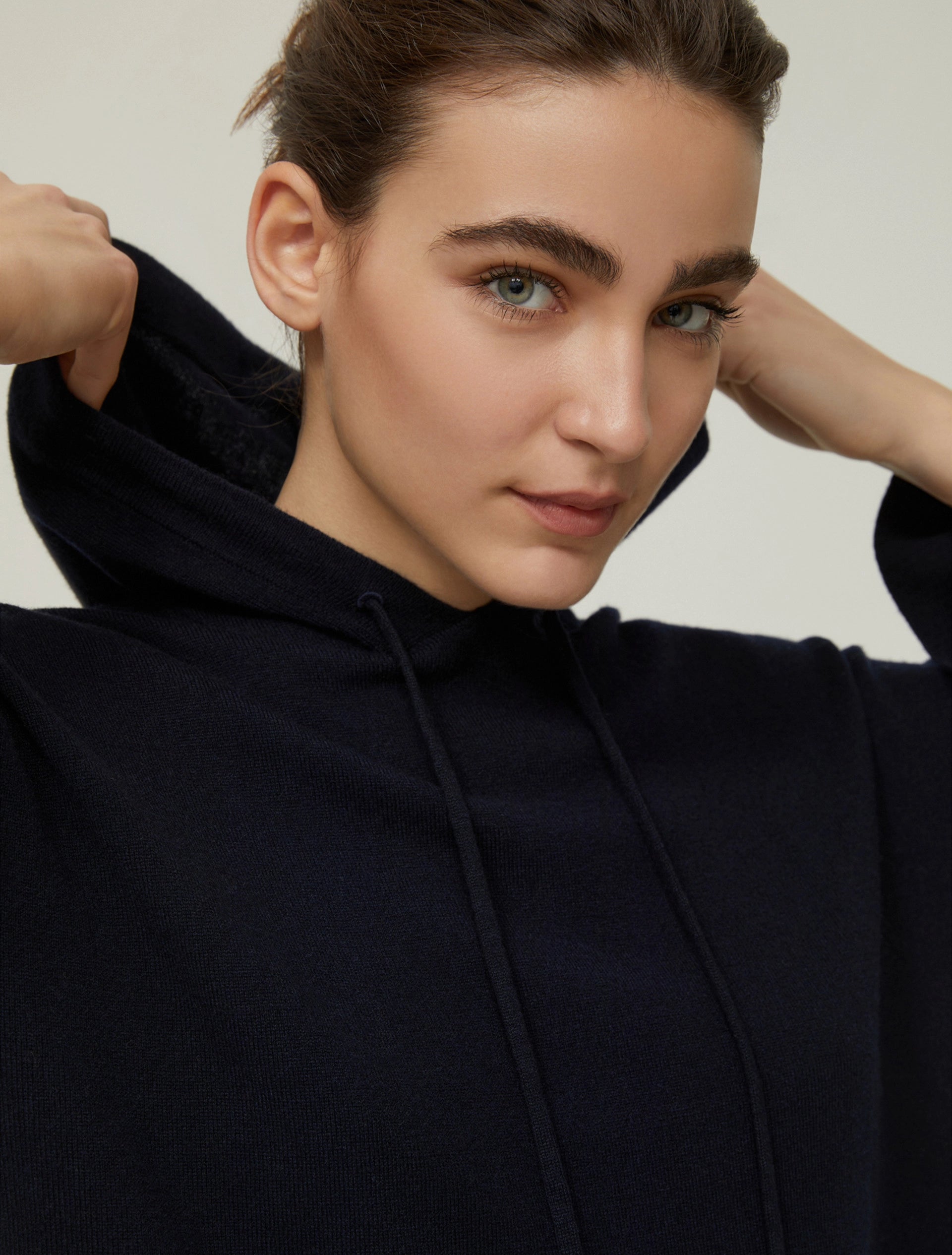 Wool Blend Navy Oversized Knit Hoodie