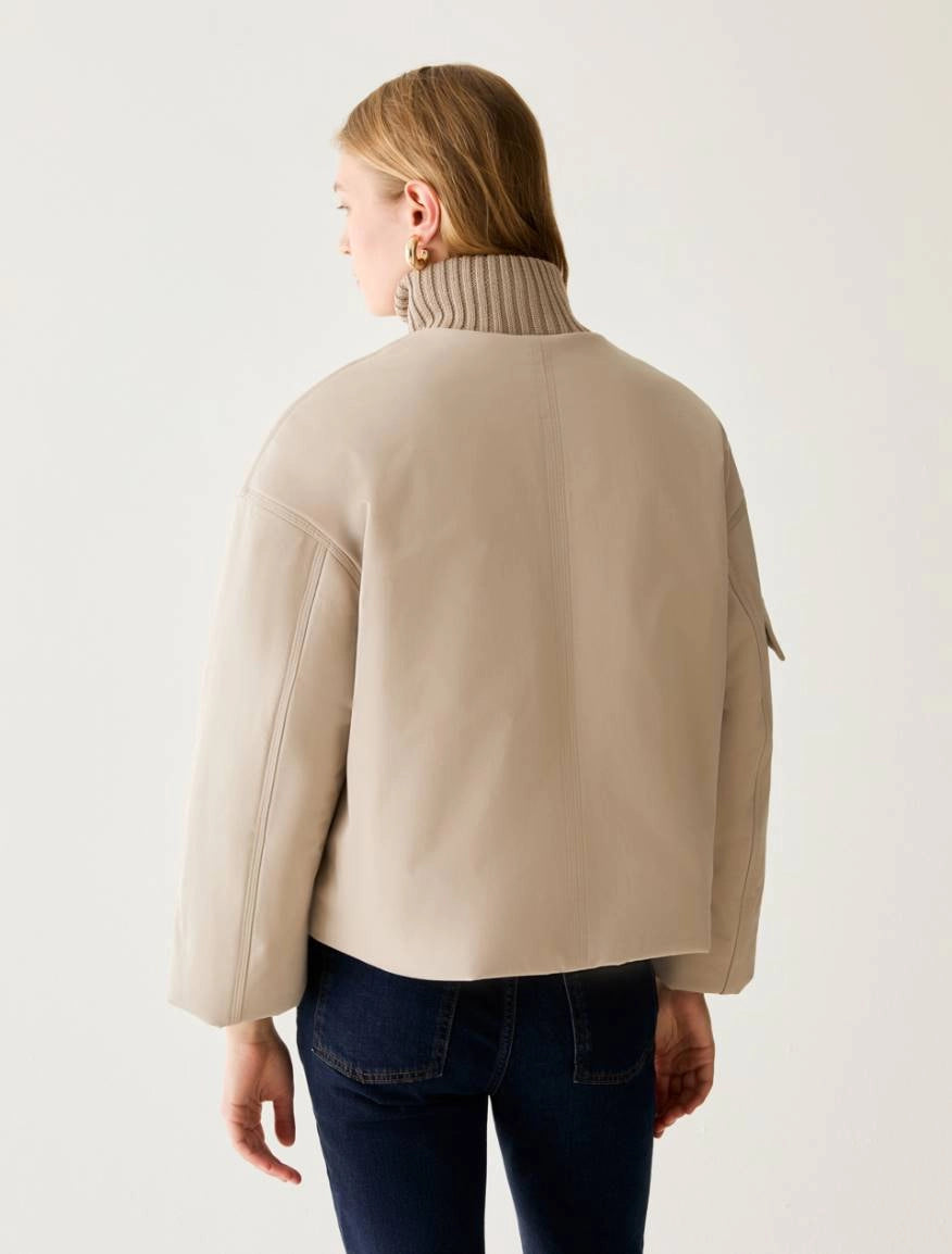 Water Repellent Nude Bomber Style Jacket