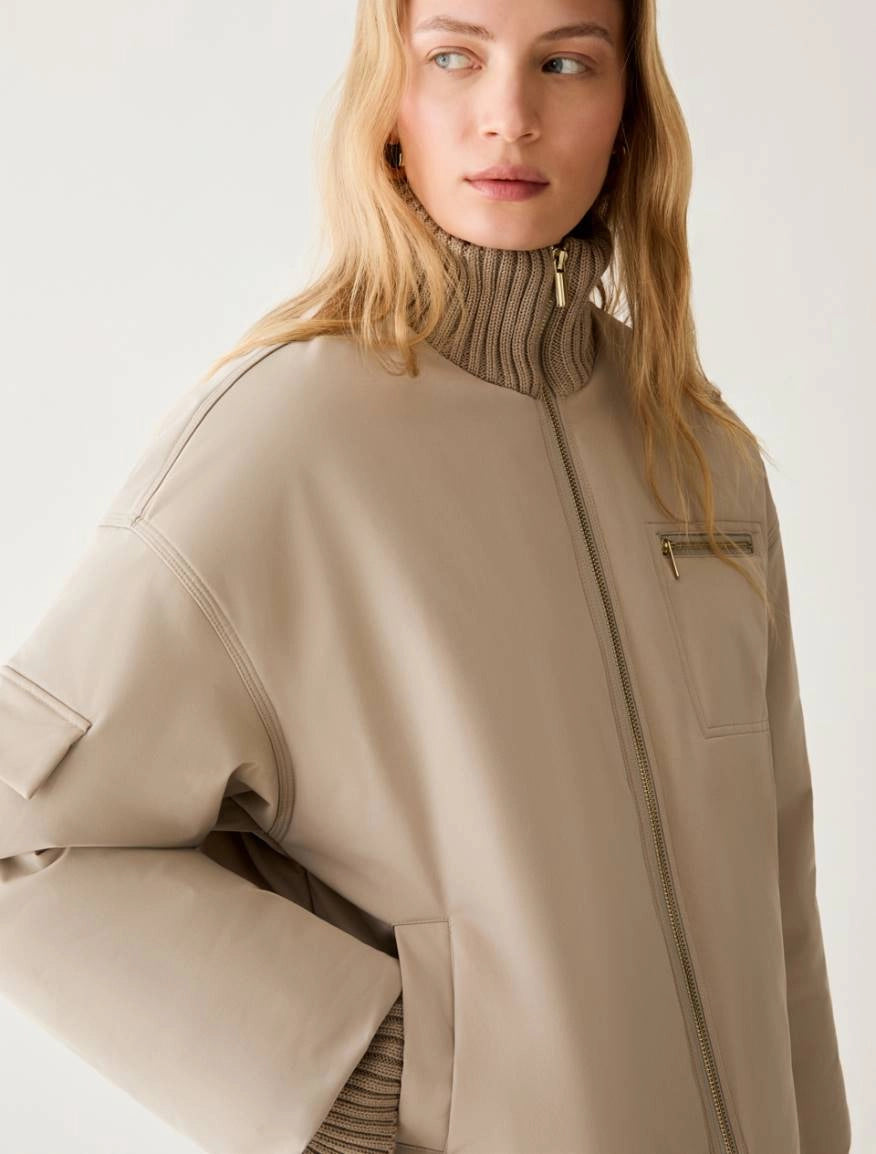 Water Repellent Nude Bomber Style Jacket