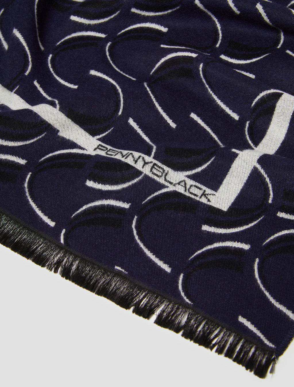 The Jacquard-Patterned Navy Swirl Scarf