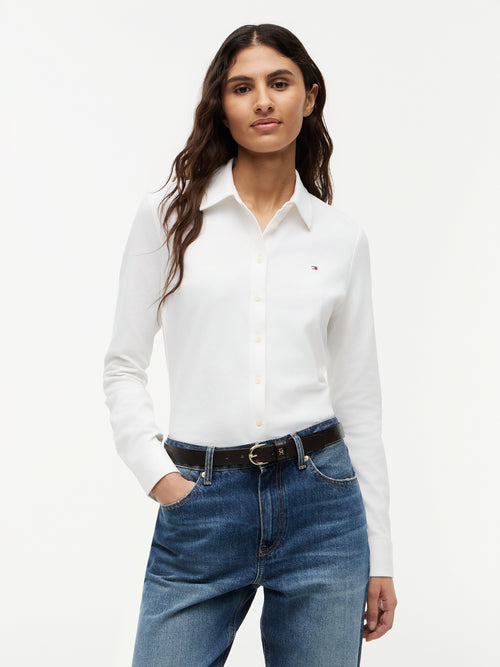 1985 Pique White Polo Button Shirt
