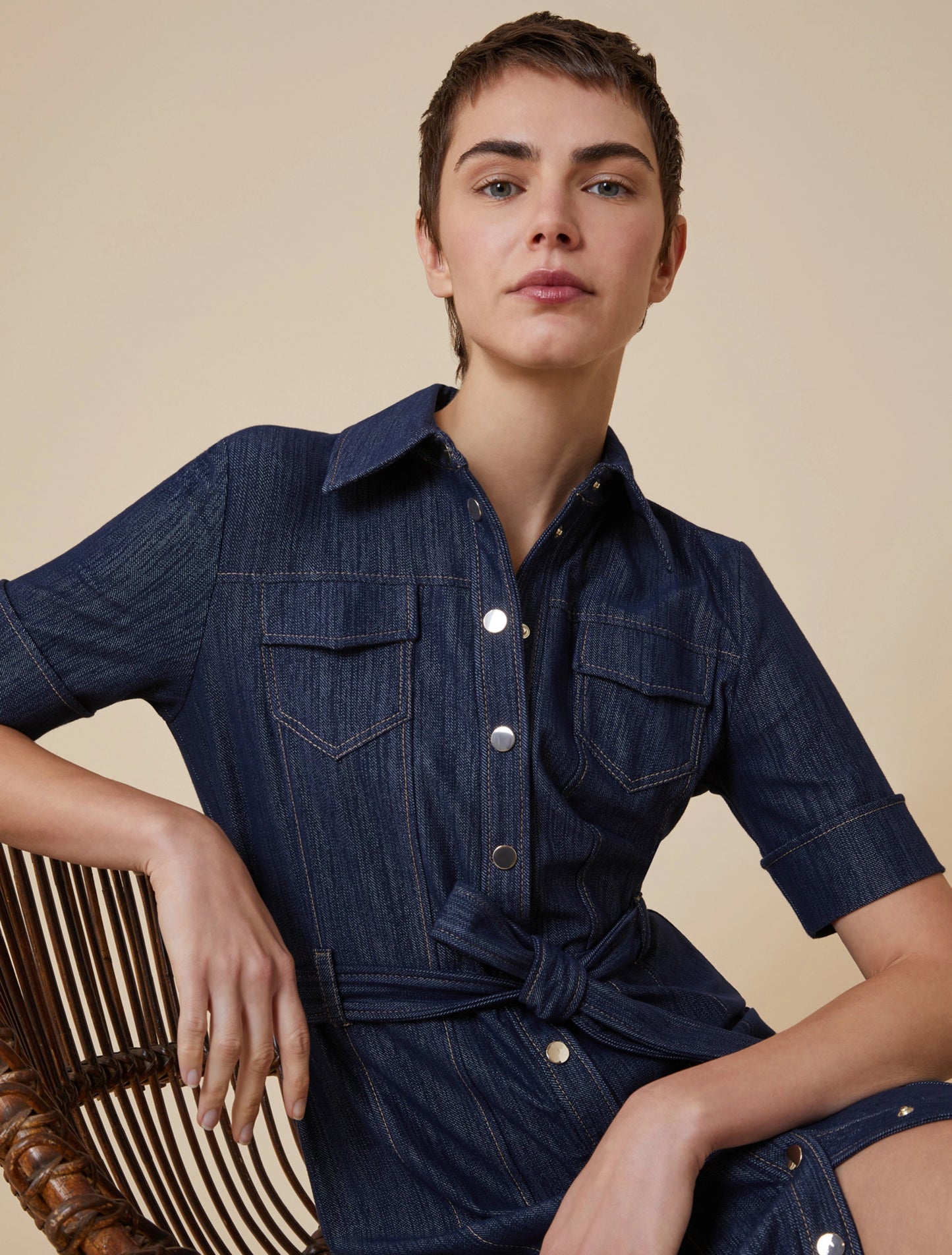 Denim Jersey Midi Shirt Dress