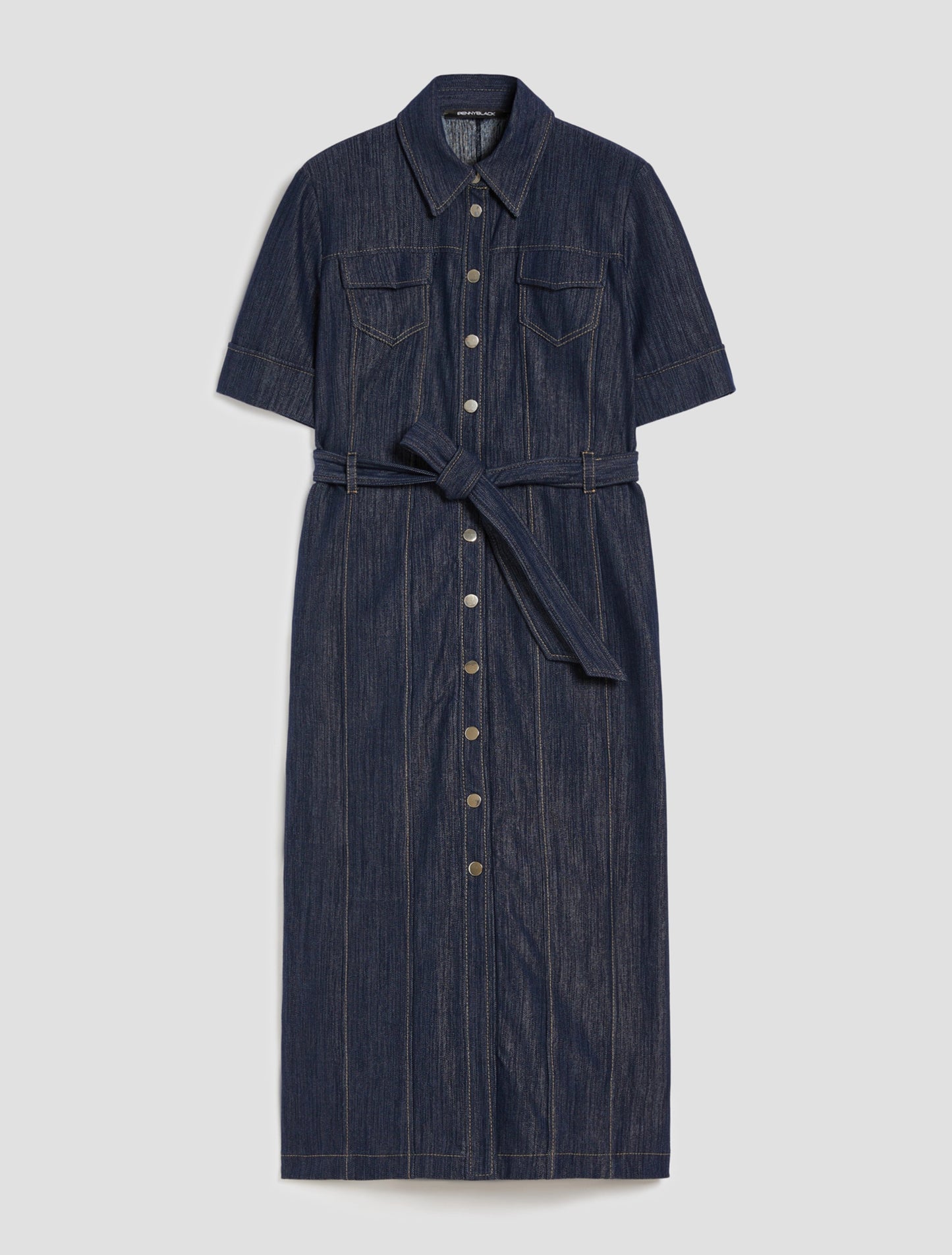 Denim Jersey Midi Shirt Dress