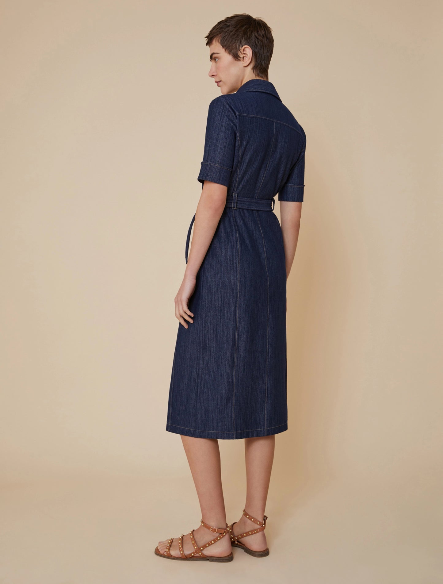 Denim Jersey Midi Shirt Dress