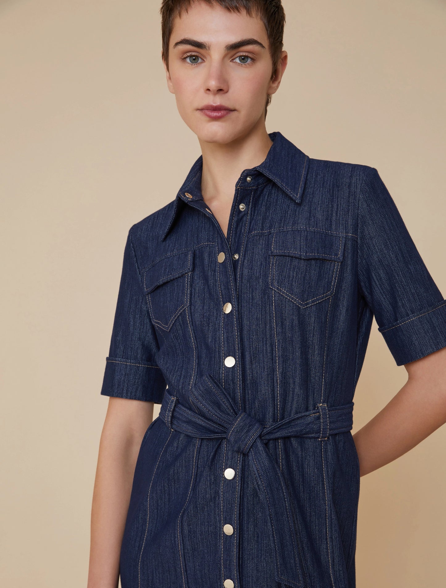 Denim Jersey Midi Shirt Dress