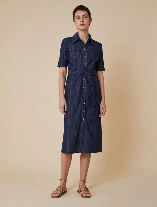 Denim Jersey Midi Shirt Dress