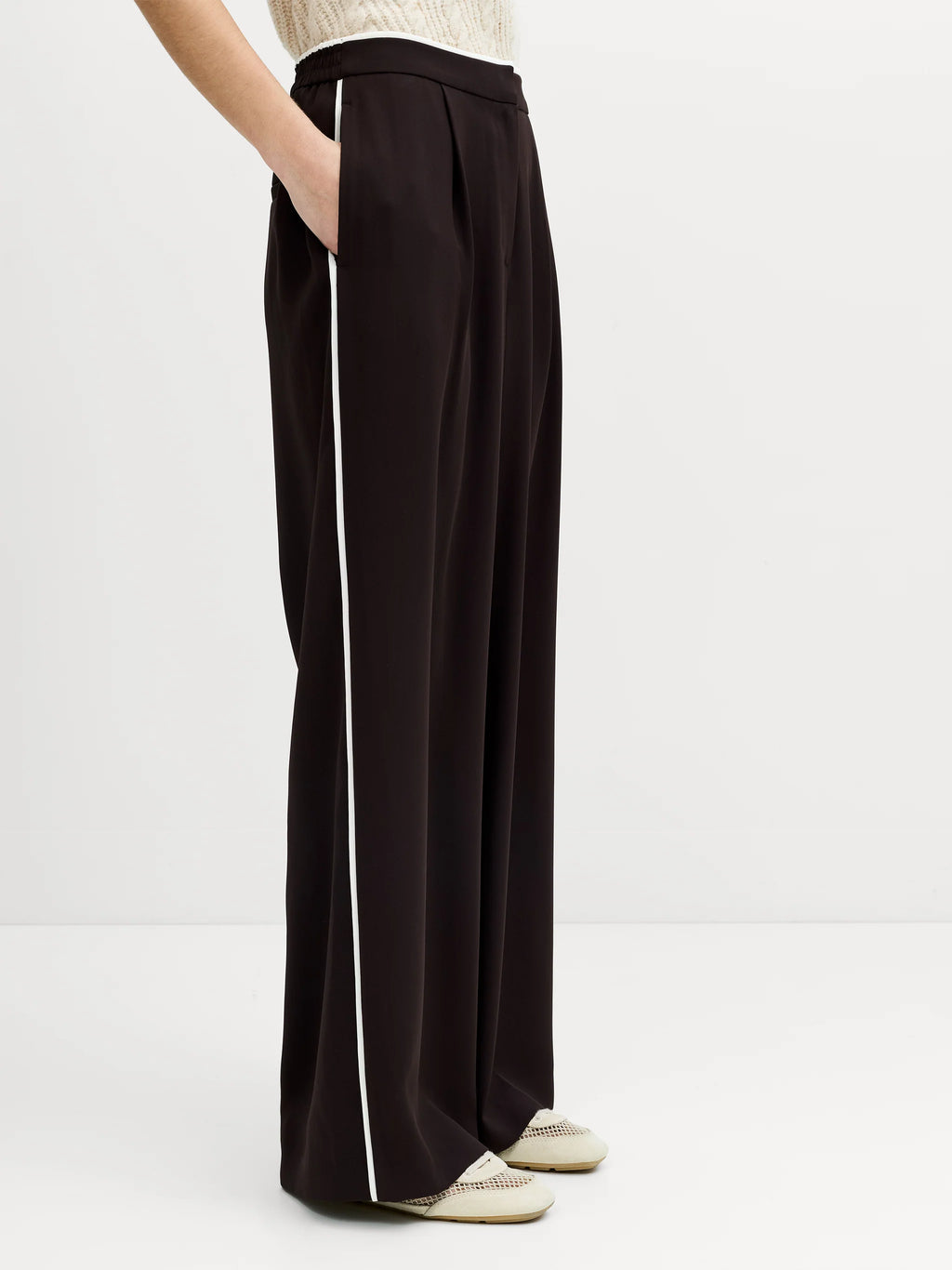 Vinnie Tailored Brown Contrast Trim Wide Leg Trousers
