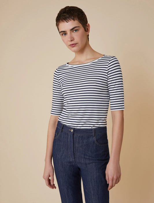 Boat Neck Stripe T-shirt