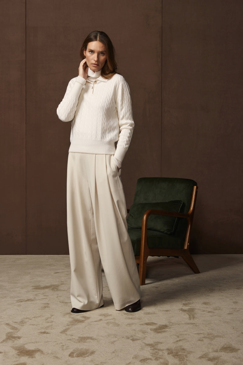 The Cashmere Polo Knit - Cream Oat