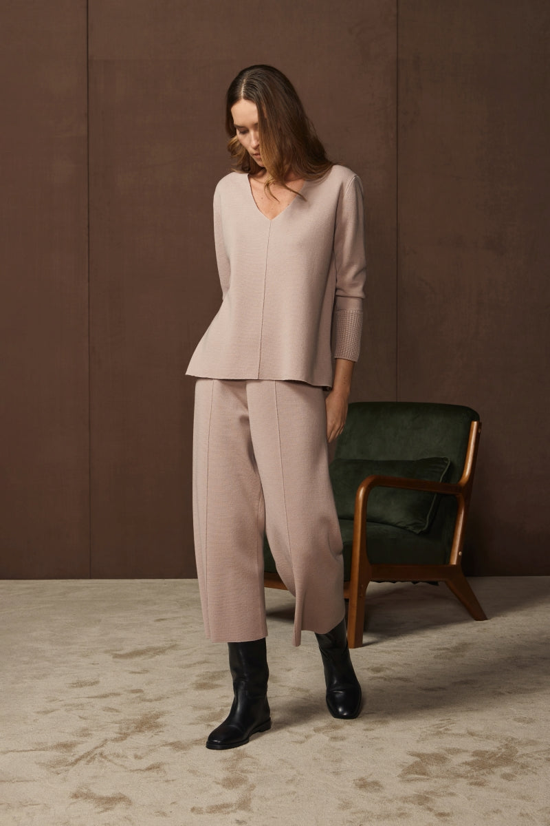 V-Neck Blush Fabric Trousers