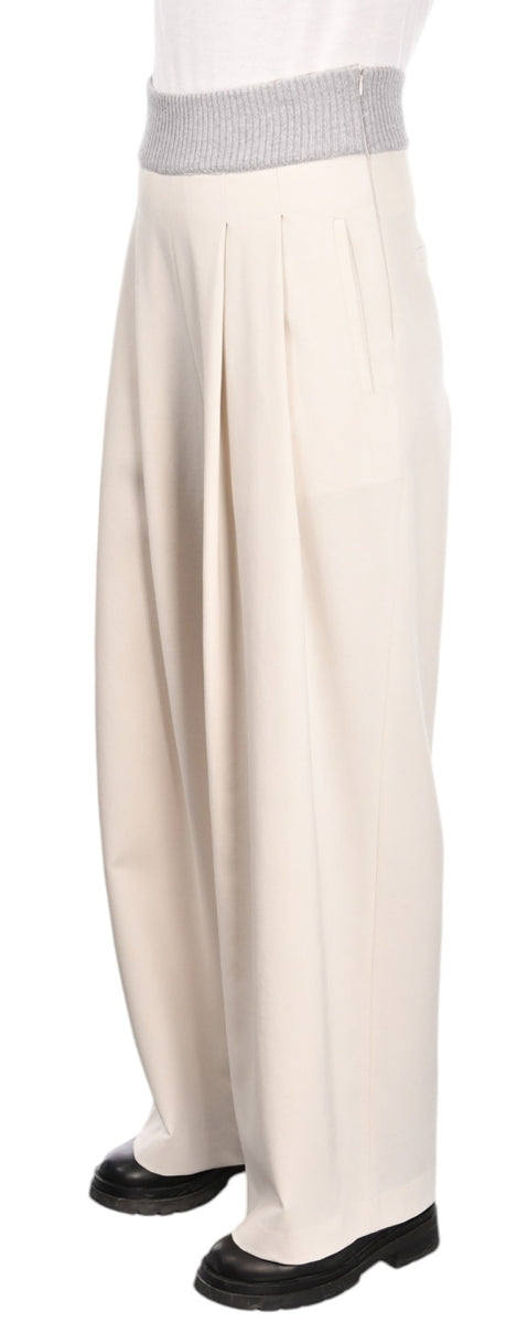 Cream Thick Grey Waistband Trousers