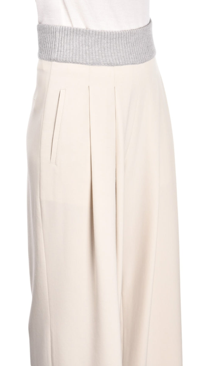 Cream Thick Grey Waistband Trousers