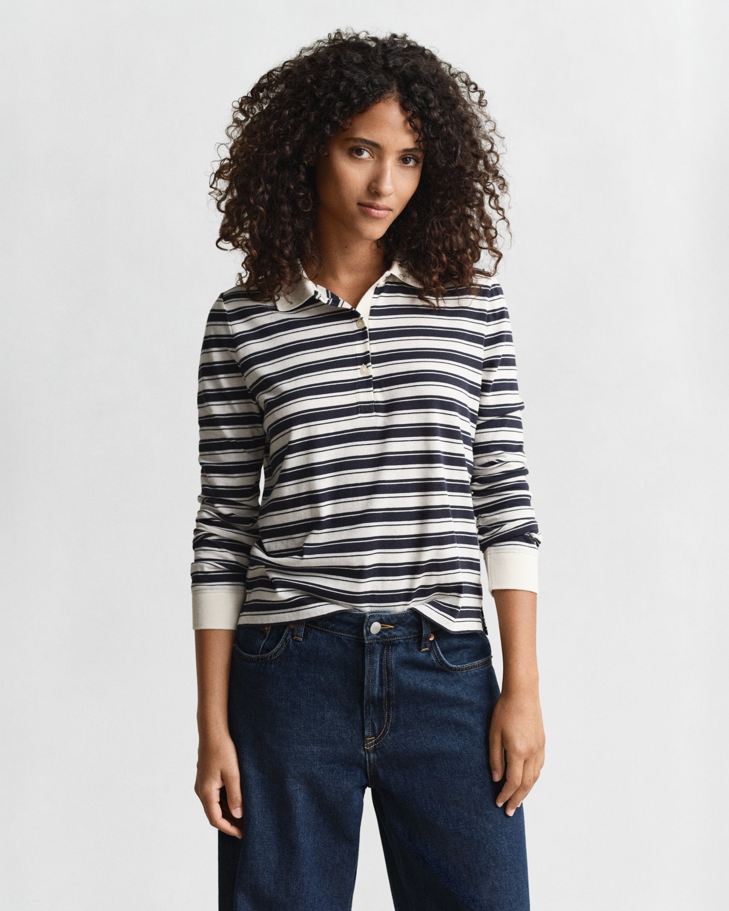 The Striped Long Sleeve Polo Top