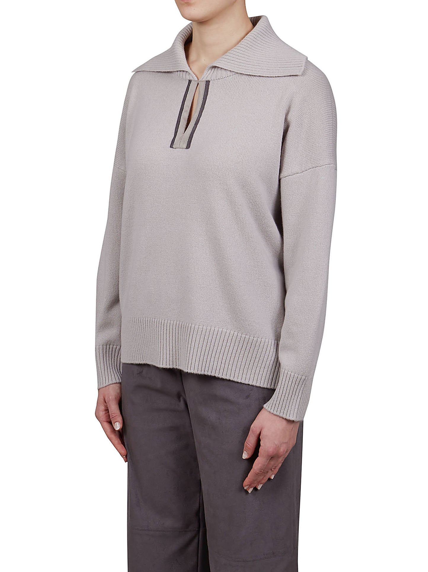 The V-Neck Collar Detailed Knitted Sweatshirt by Purotatto