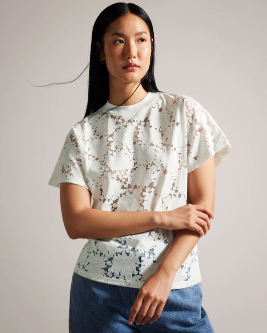 Maralo White Floral Lace Relaxed T-Shirt