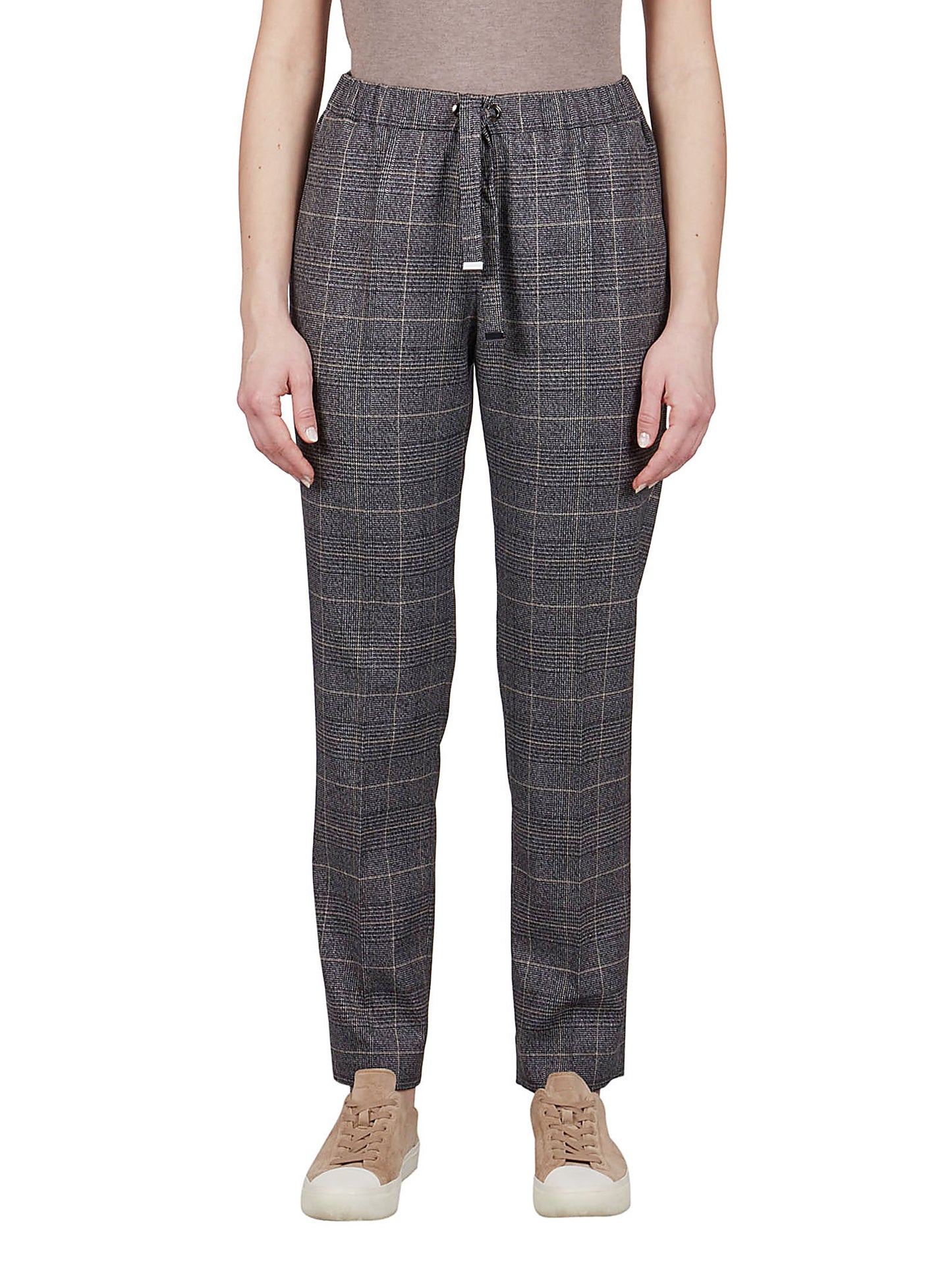 The Checked Dark Grey Drawstring Waist Trousers by Purotatto