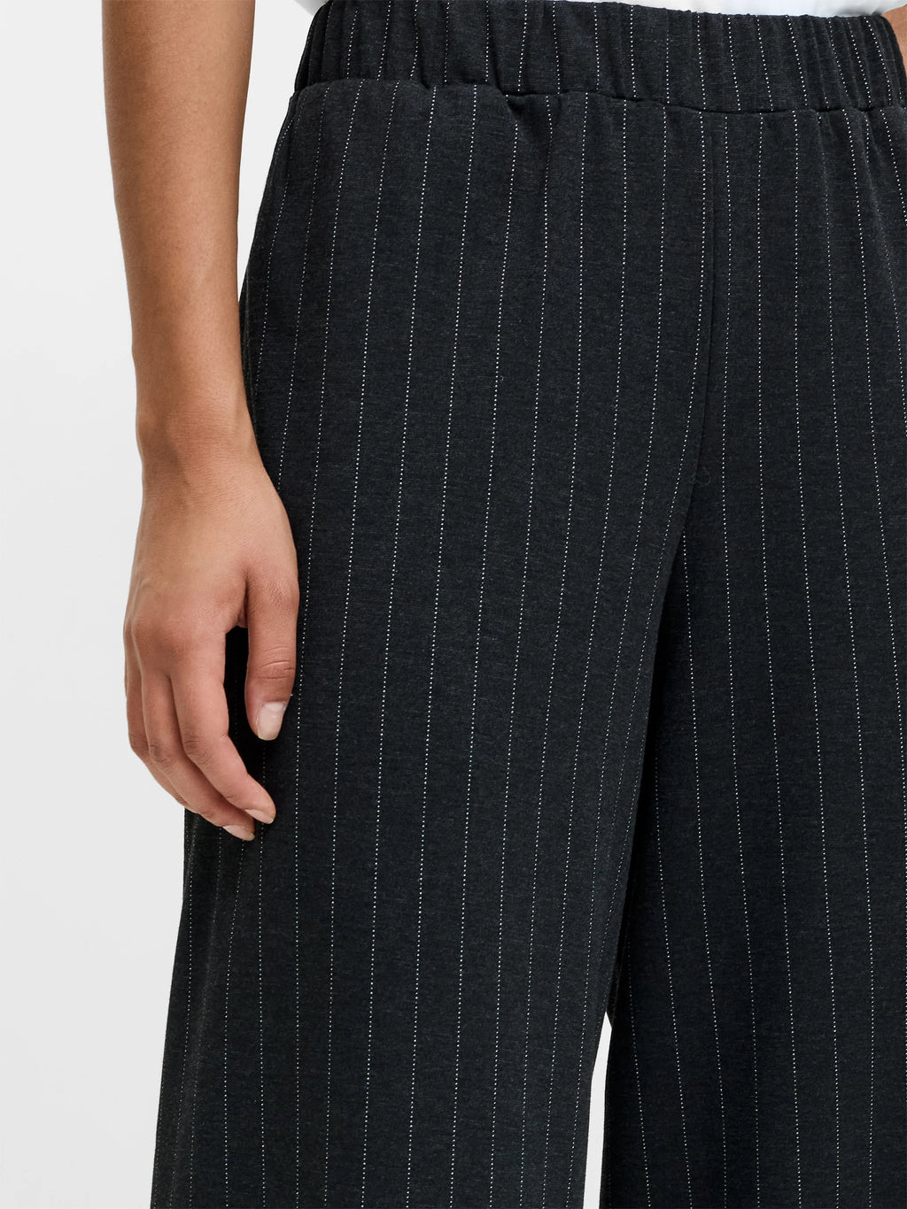 Sarai Grey Pinstripe Pull-On Wide Leg Trousers