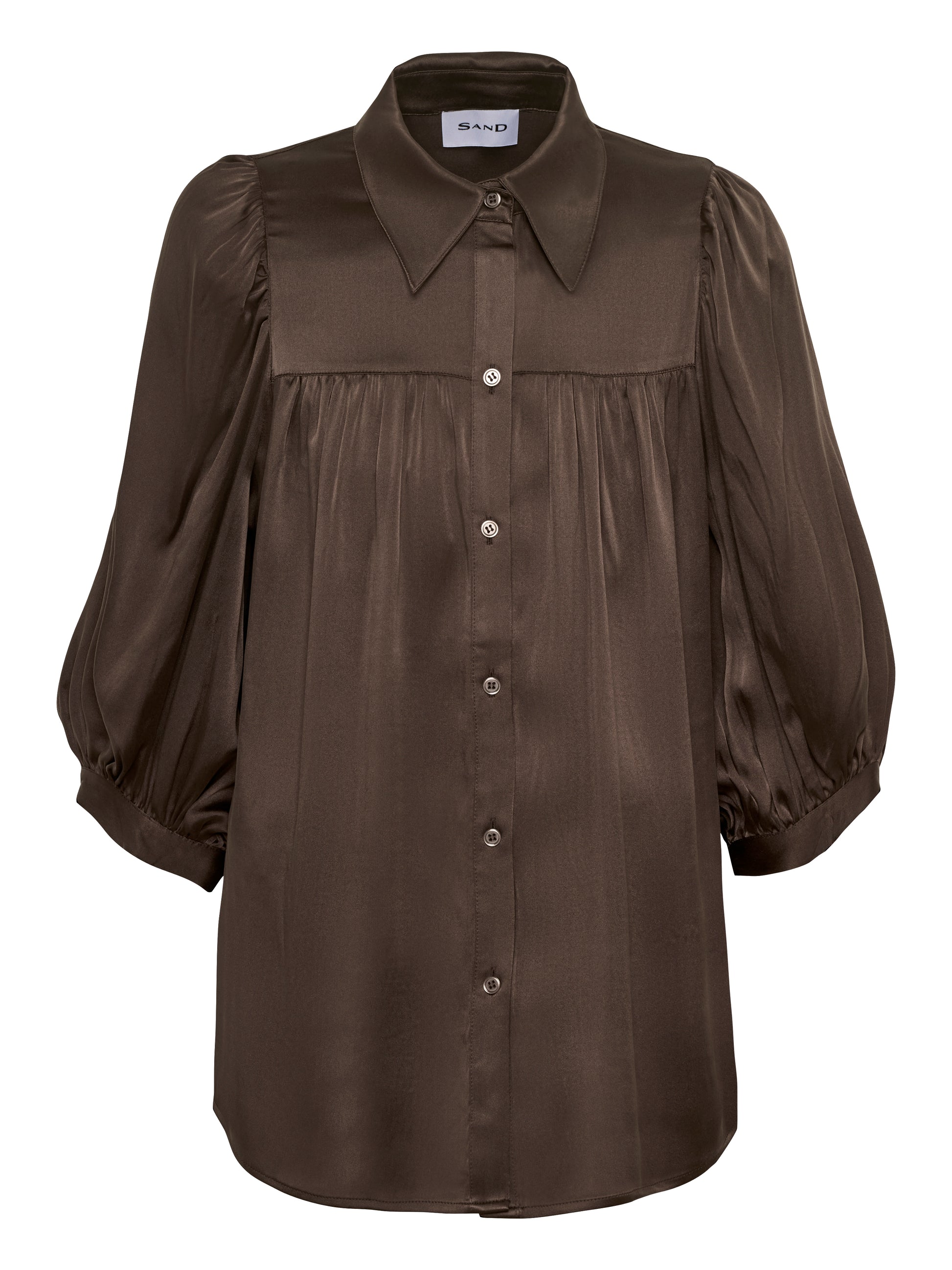 The Hedine Chocolate Satin Blouse
