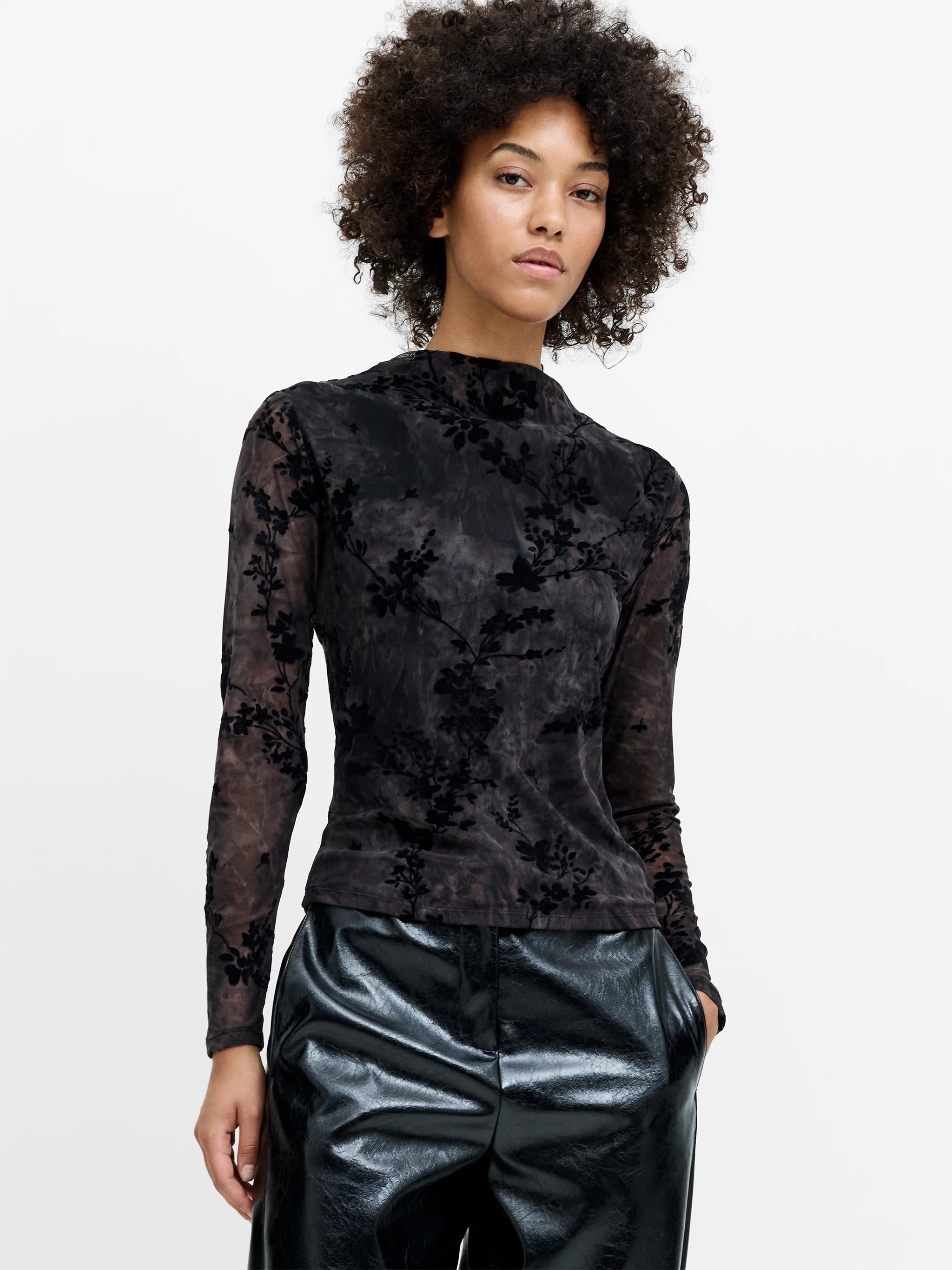 Kenny Floral Velvet Devore Mesh Top