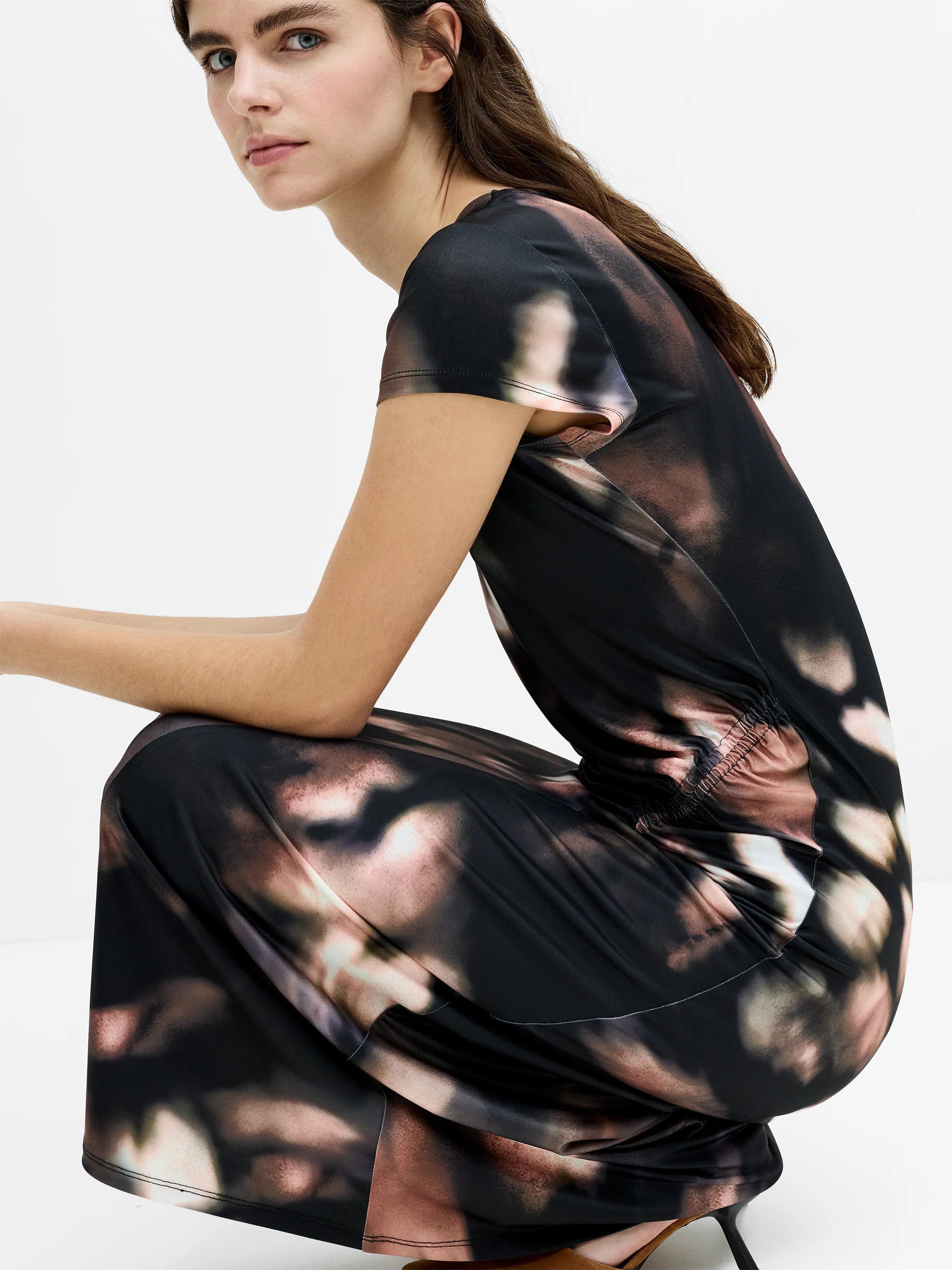 Josephine Abstract Printed Jersey Ruched Midi Dress