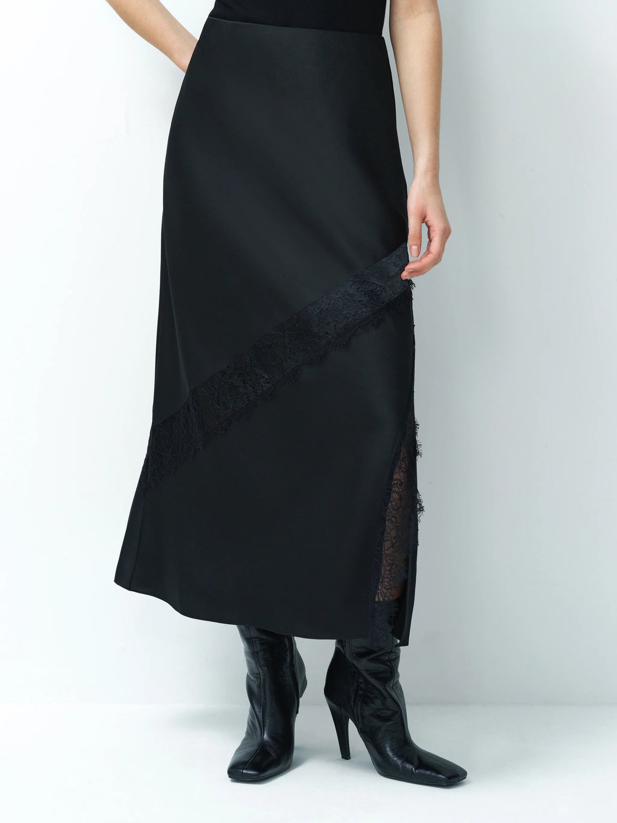 Dahlia Satin Lace Mix Midi Skirt