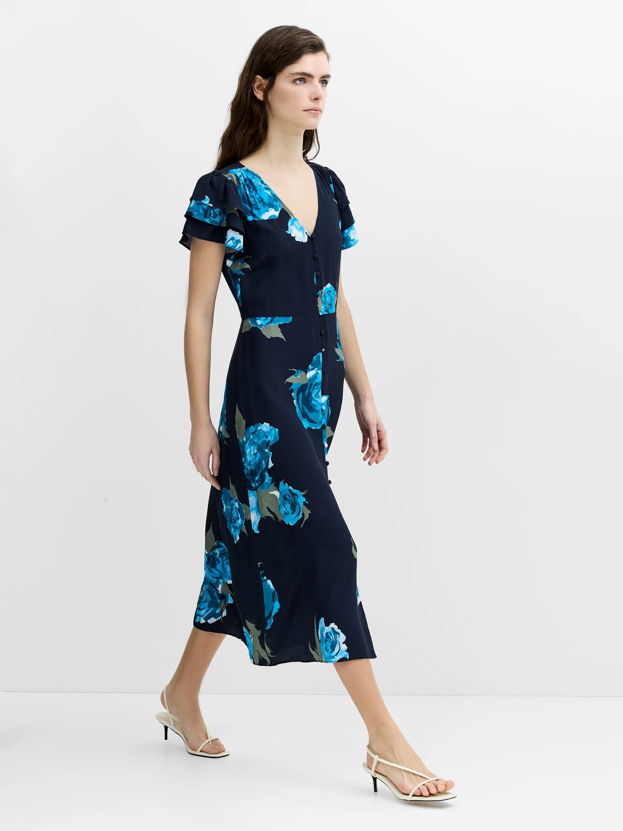 Lara Blue Floral Midi Tea Dress