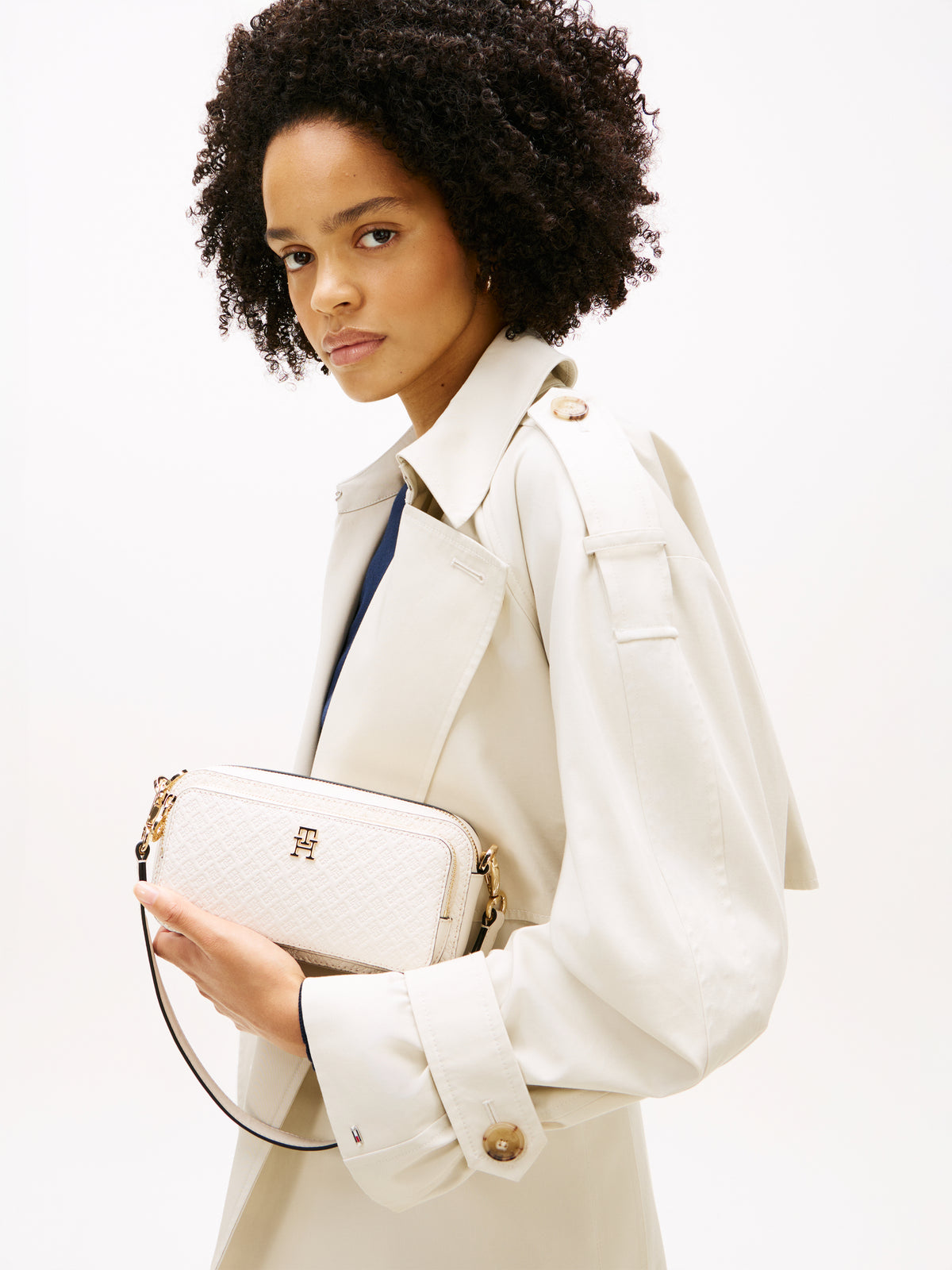 TH Monogram Crossbody Cream Camera Bag