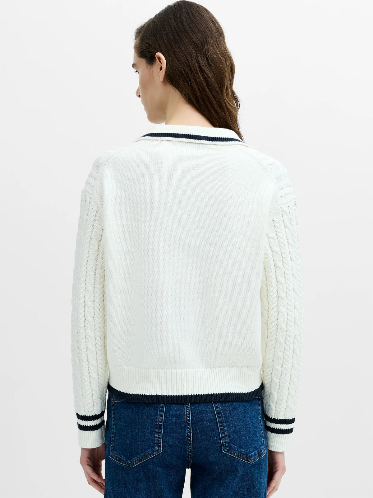 Klara White Cable Knit Polo Jumper