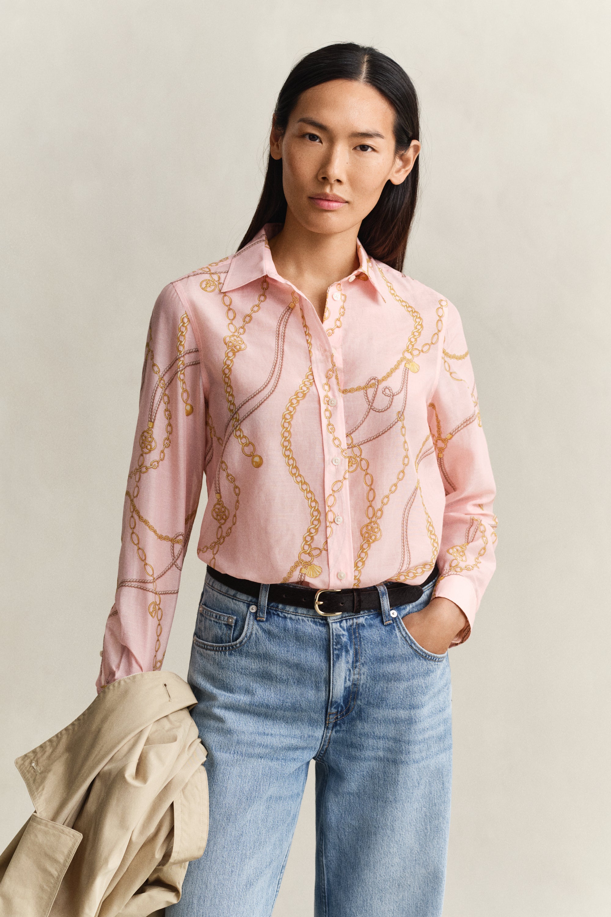 Printed Cotton Silk Chain Pink Blouse