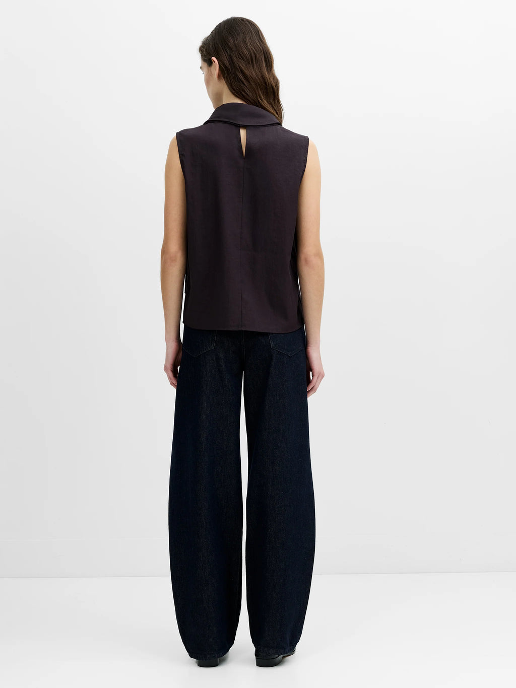 Leela Brown Scarf Neck Sleeveless Top