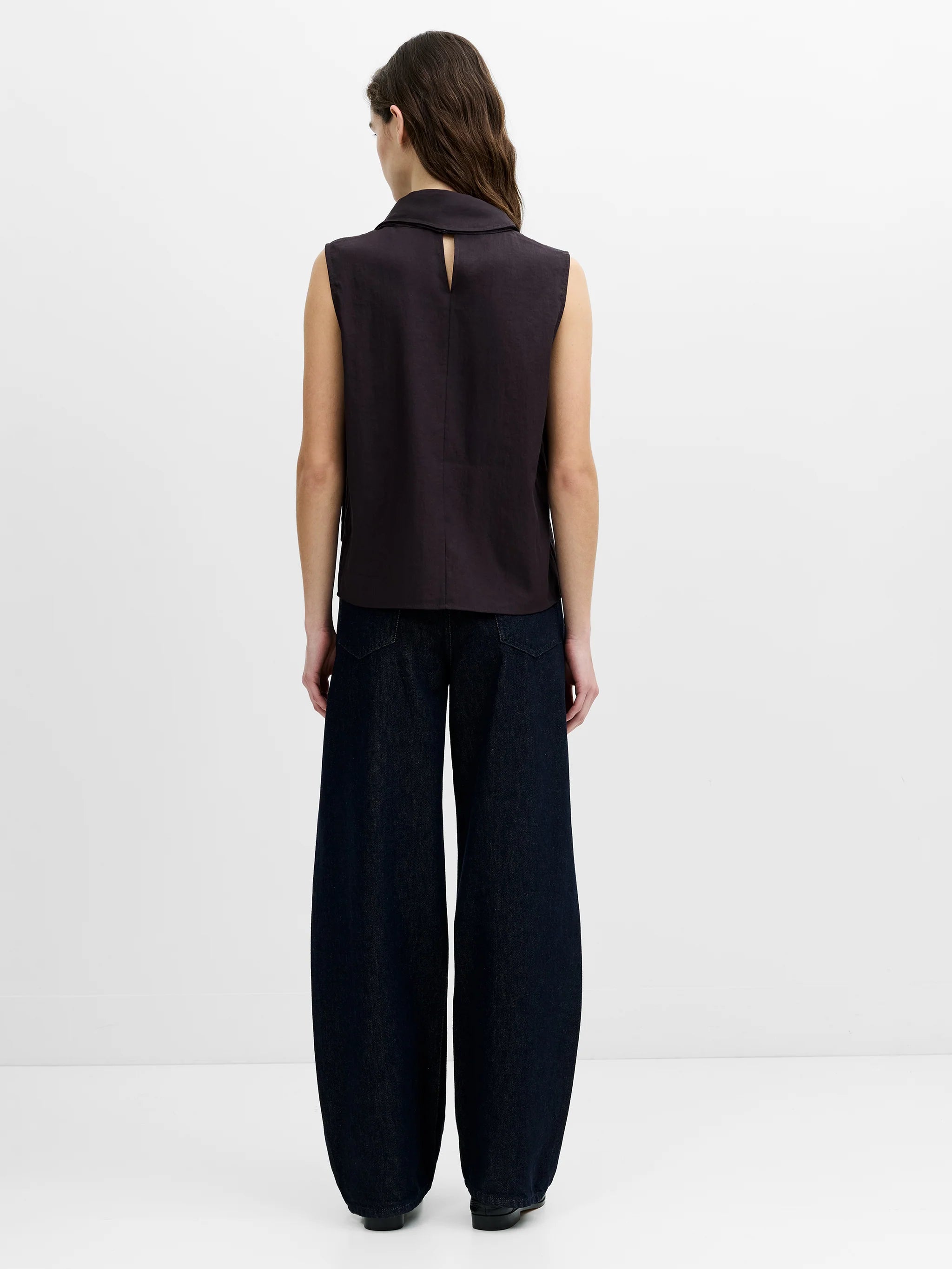Leela Brown Scarf Neck Sleeveless Top