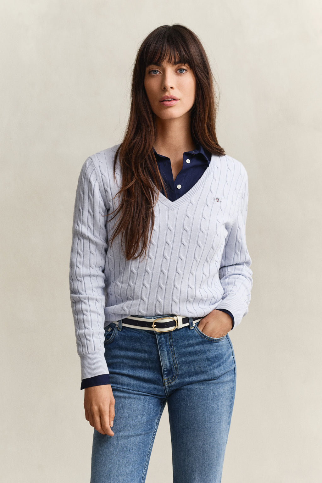 The Stretch V-Neck Light Blue Cable