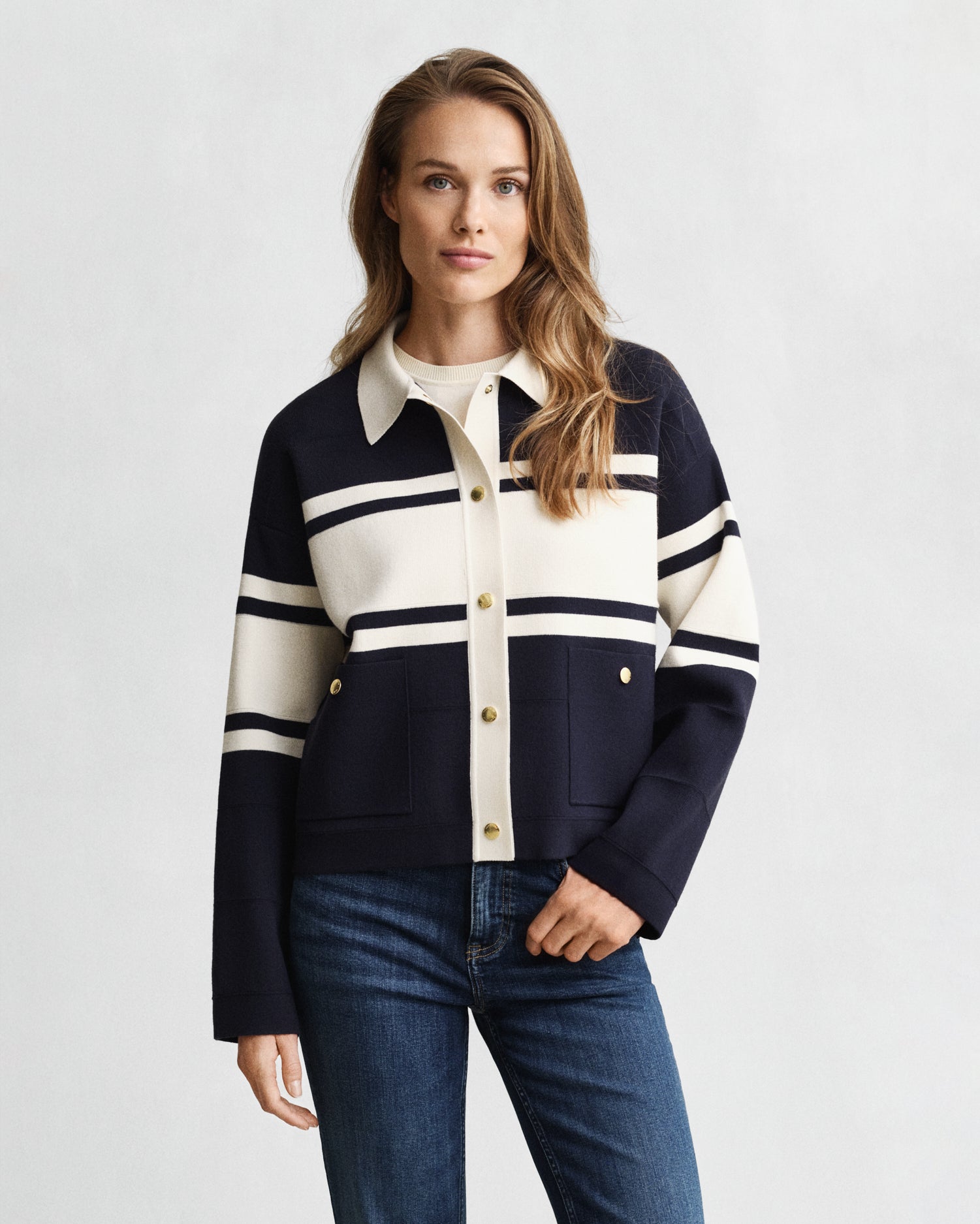 The Navy Cream Colour Block Cardigan