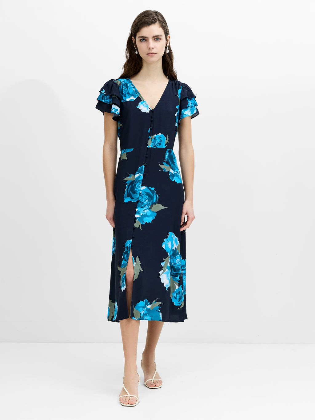 Lara Blue Floral Midi Tea Dress
