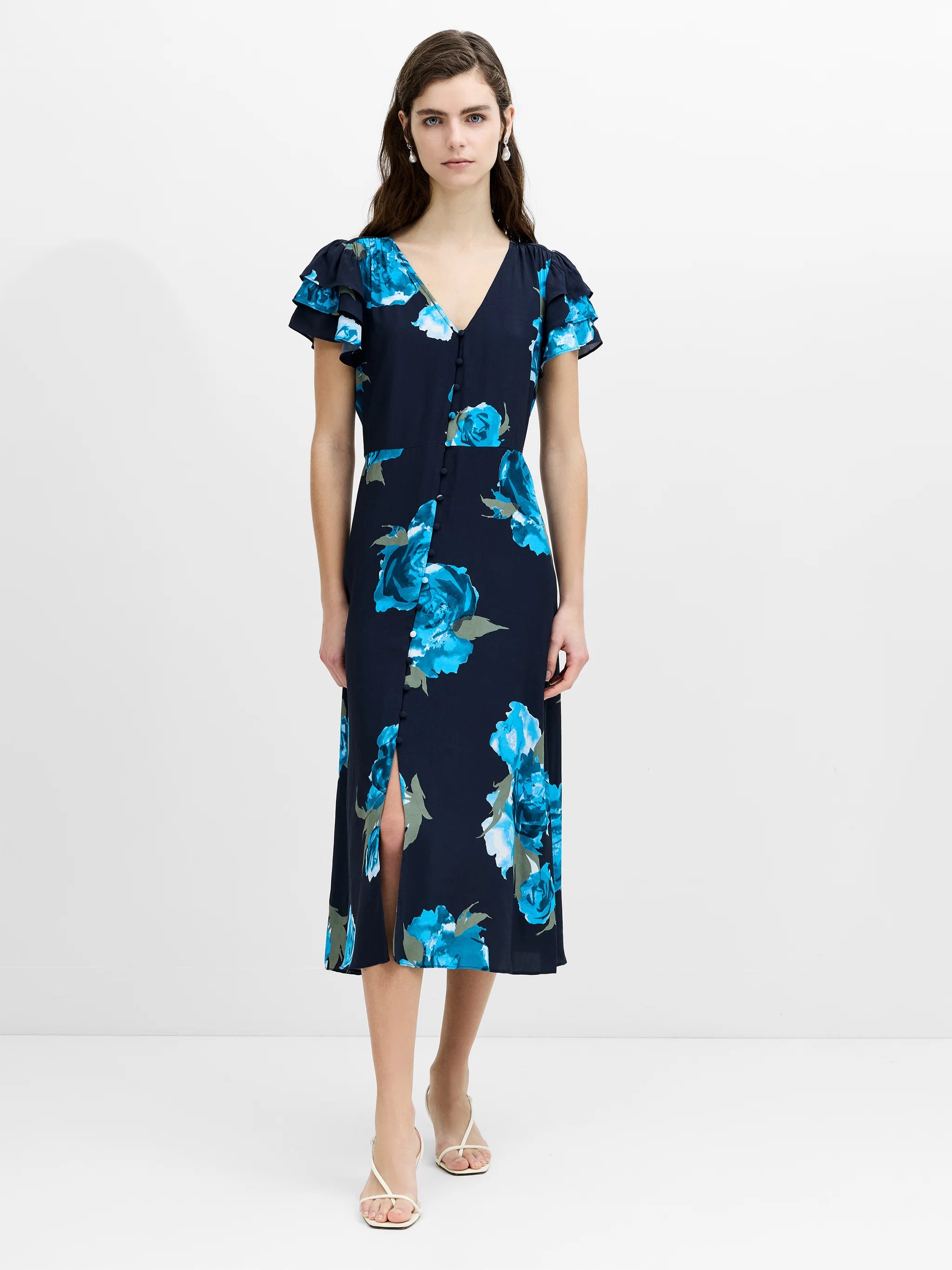 Lara Blue Floral Midi Tea Dress