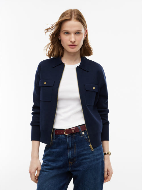 Cotton Full Navy Needle Zip Jacket