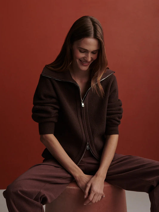 Enrico Coffee Bean Zip-Through Knit