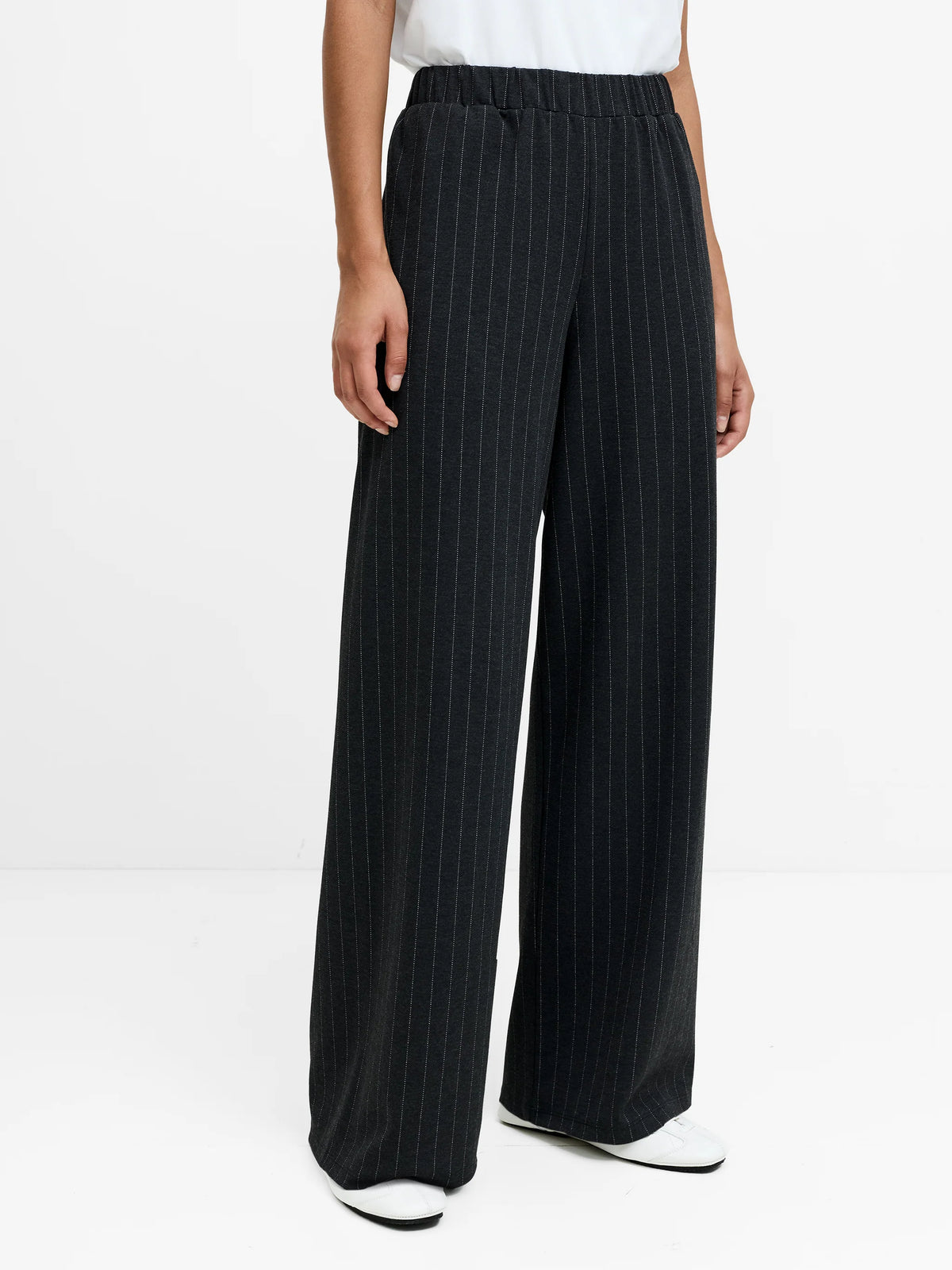 Sarai Grey Pinstripe Pull-On Wide Leg Trousers