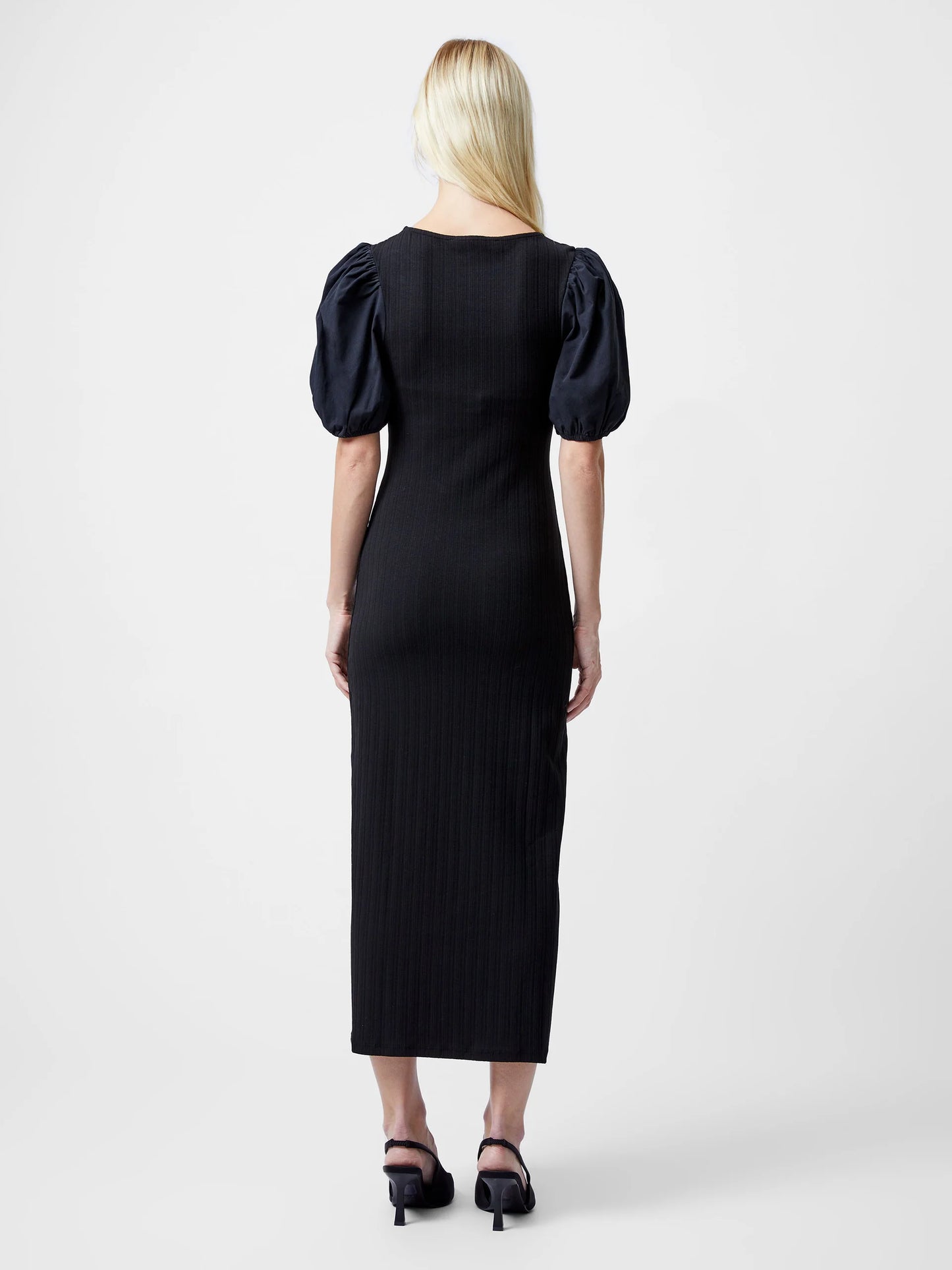 Sasia Ribbed Puff Sleeve Midi Dress