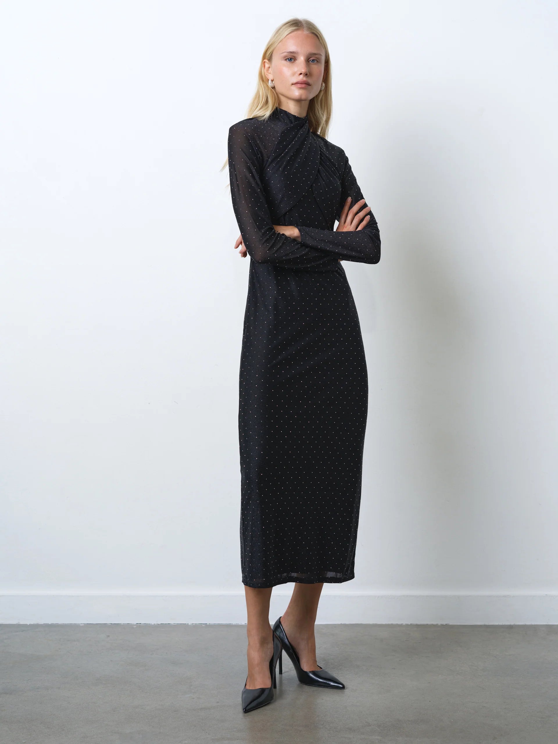 Shosana Hotfix Diamante Wrapover Midi Dress