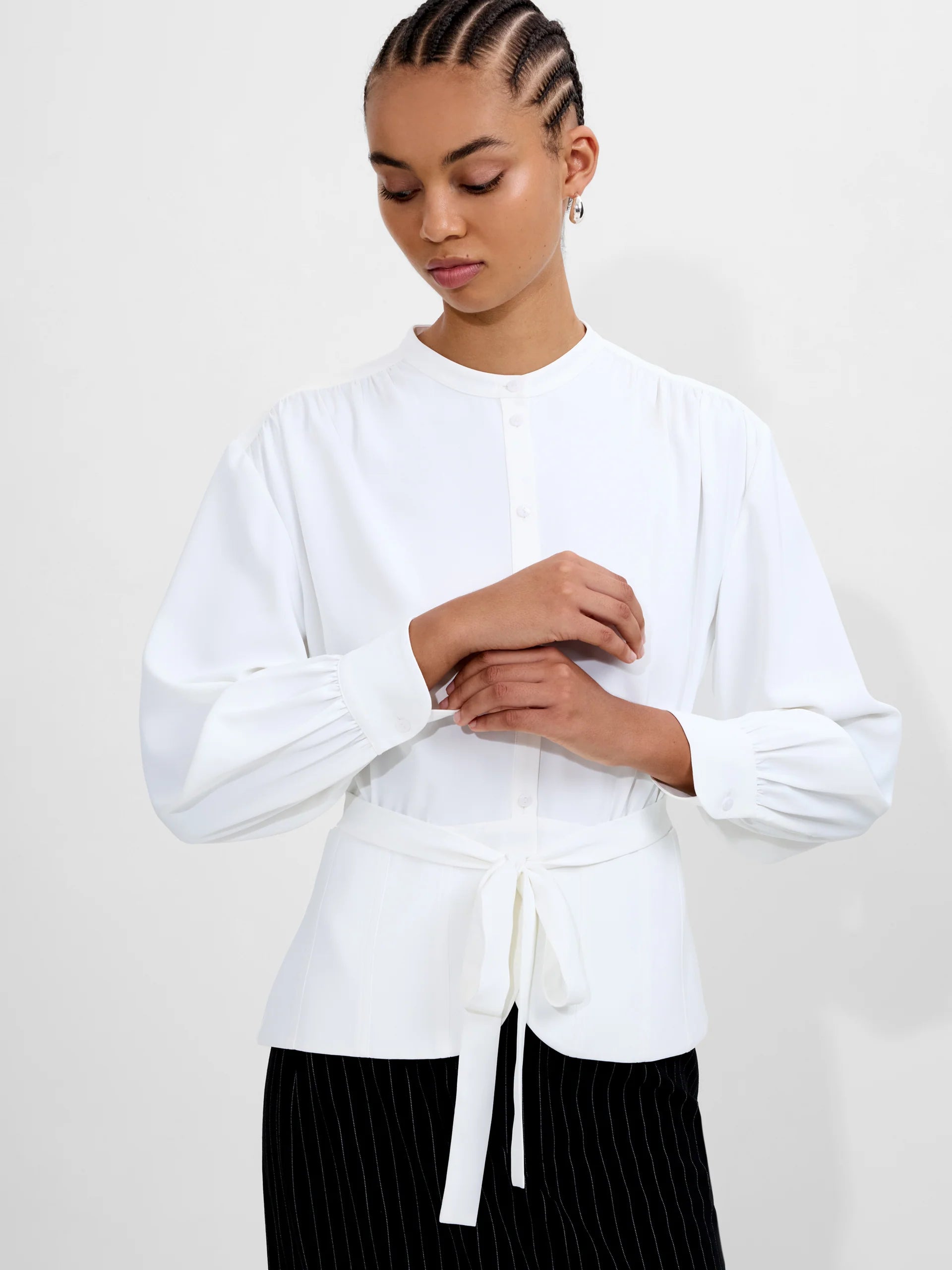 Arezzo Long Sleeve Waist White Tie Shirt
