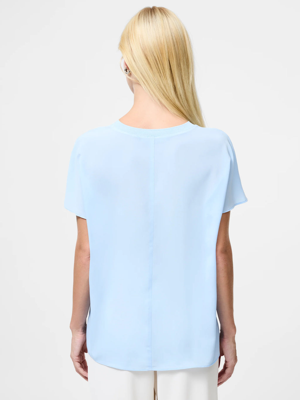 Crepe Light Crew Neck Blue Top
