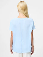 Crepe Light Crew Neck Blue Top