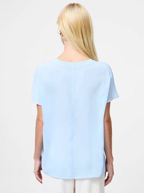 Crepe Light Crew Neck Blue Top