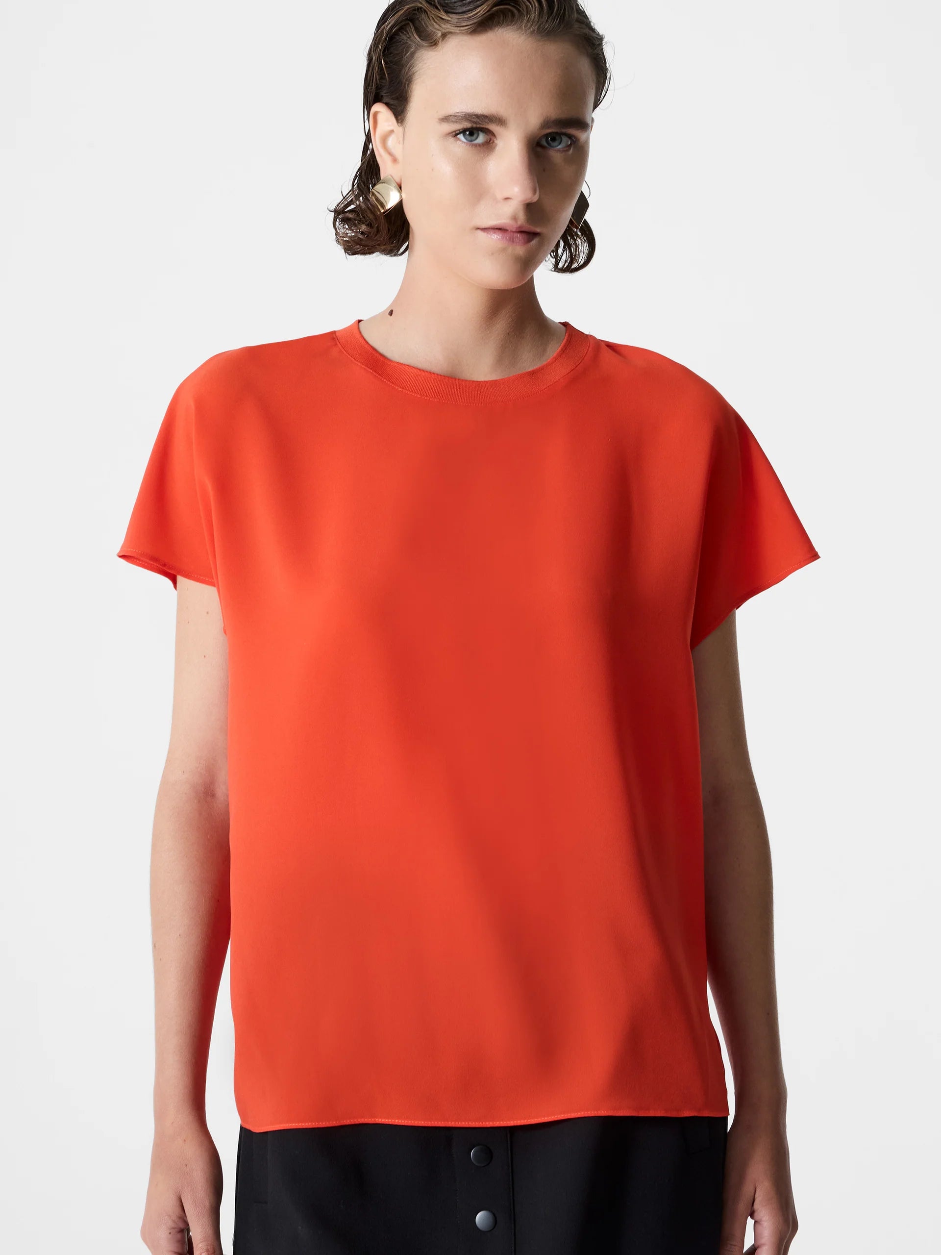 Crepe Light Crew Neck Orange Top