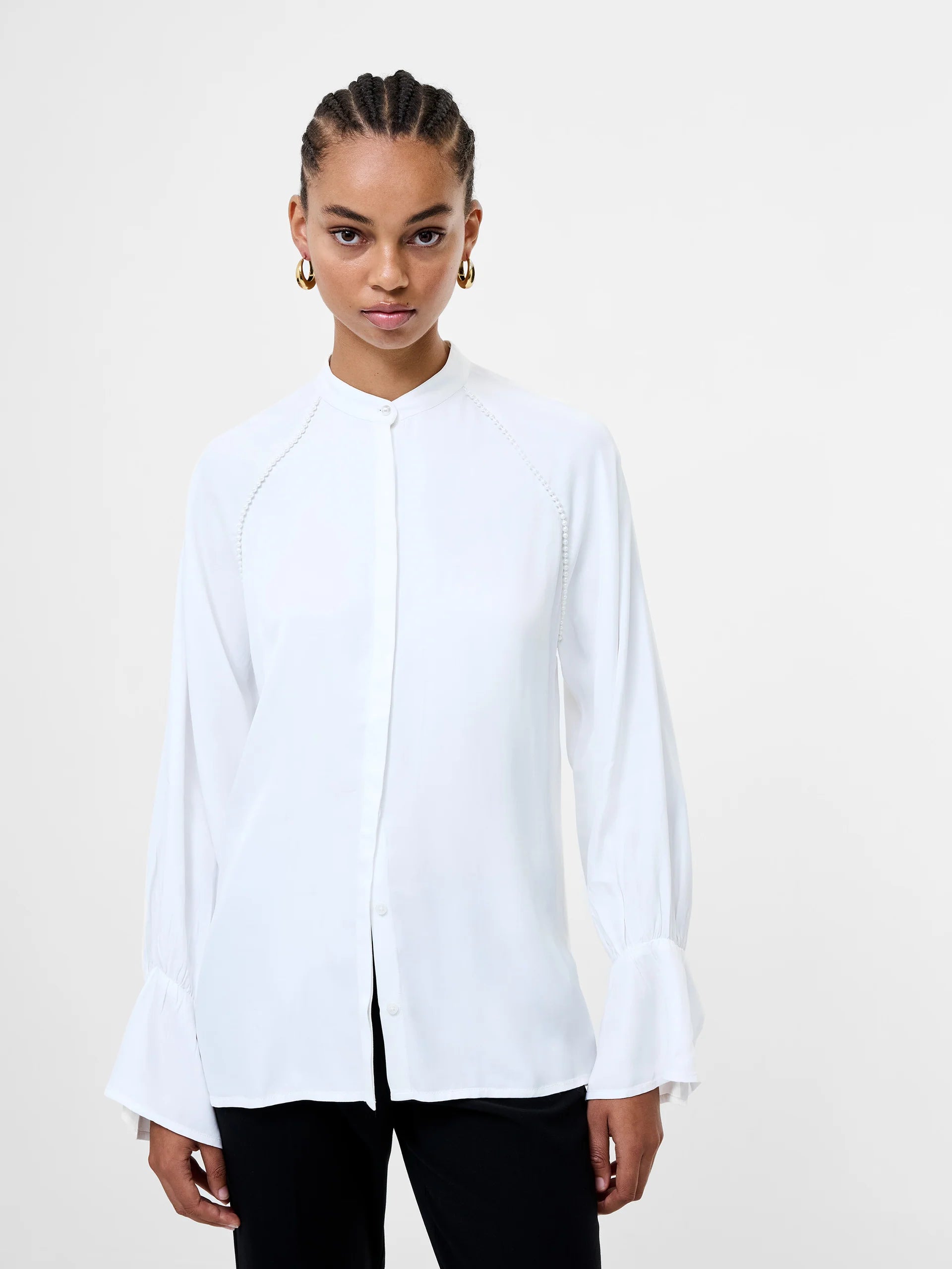 Candice Satin Pearl Trim Shirt