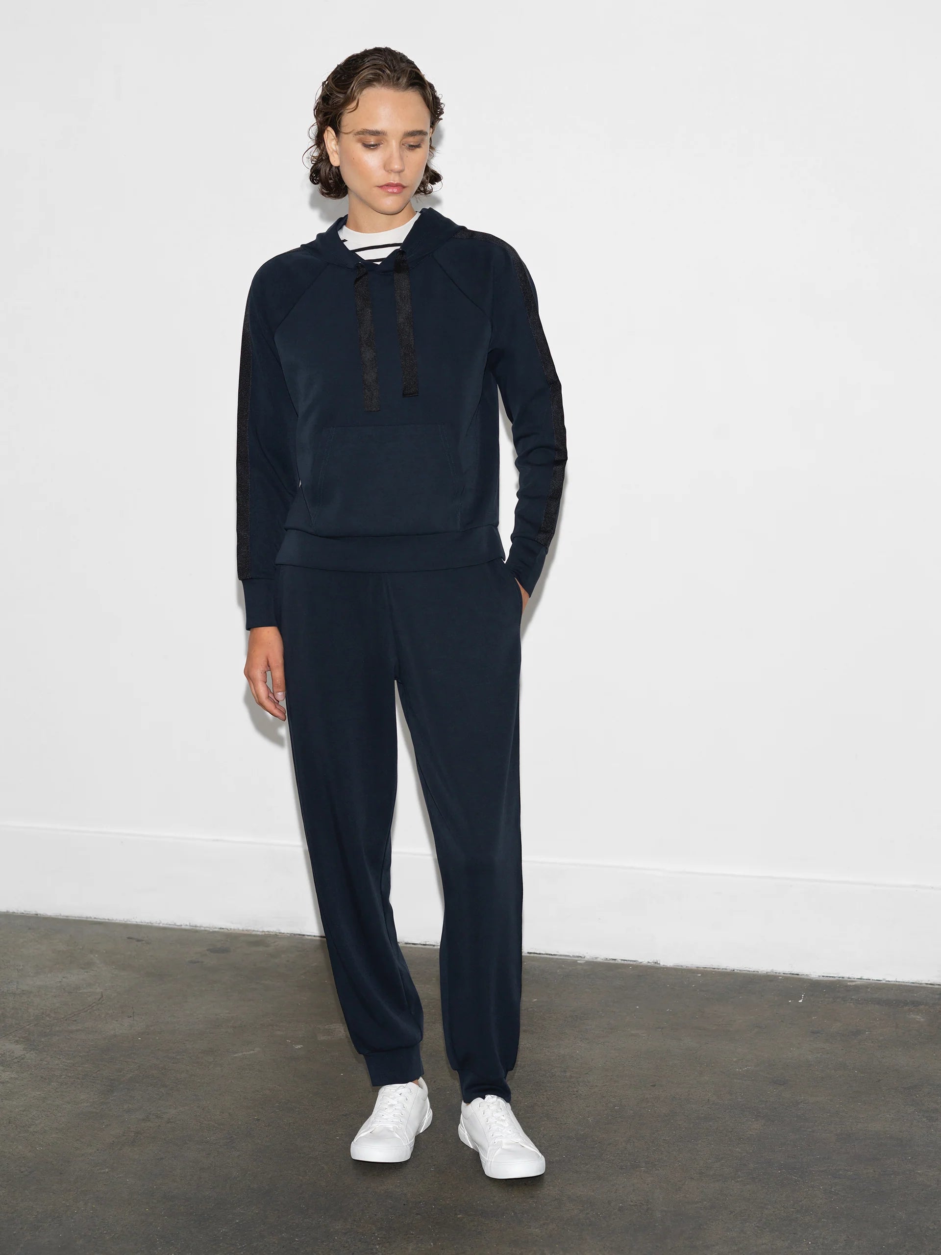 Wren Side Trim Tie Waist Navy Trousers
