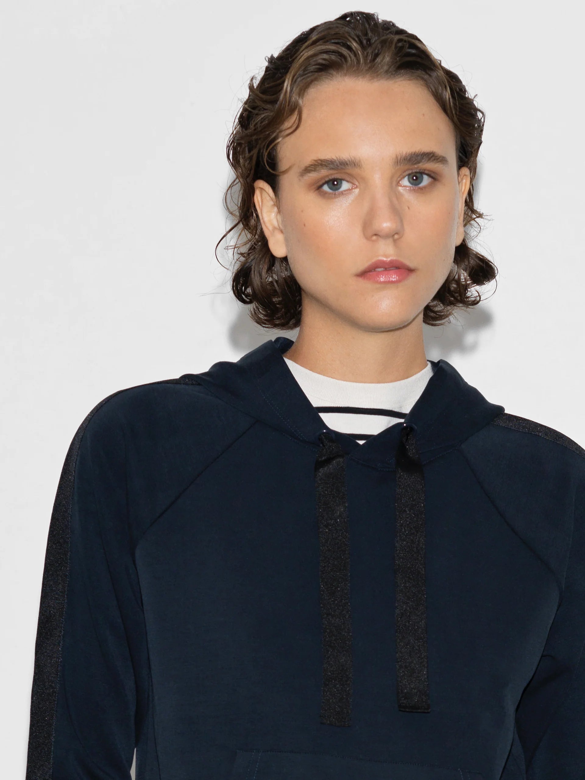 Wren Sleeve Trim Detail Navy Hoodie