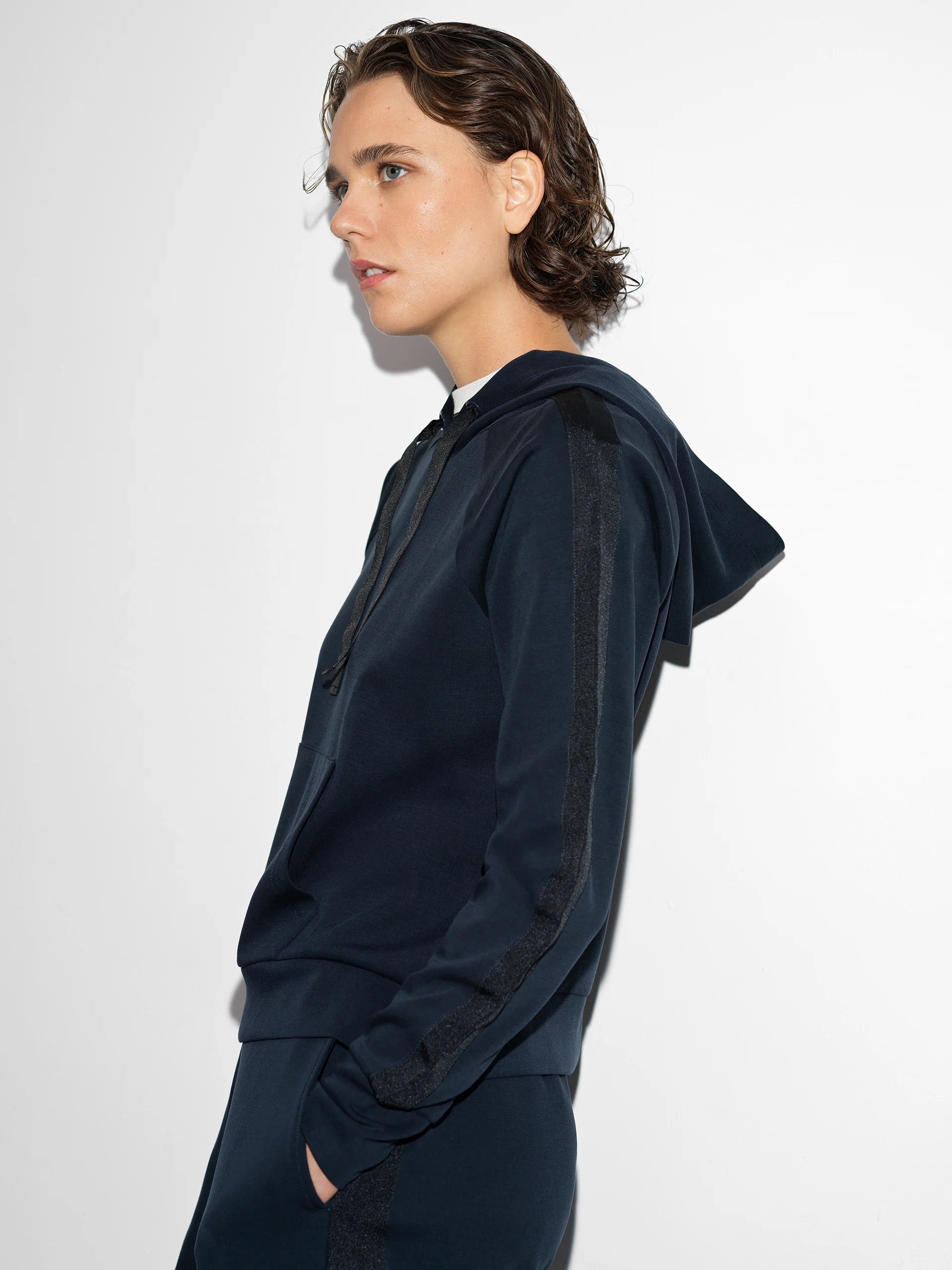 Wren Sleeve Trim Detail Navy Hoodie
