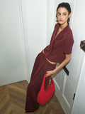 Rena Cherry Tailored Pleated Wide Leg Trousers